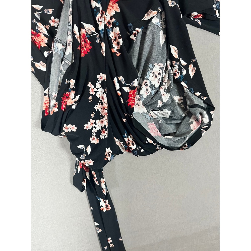 Maurices Romper Womens L Black Floral V-Neck Short Sleeve Boho EUC - Picture 7 of 10